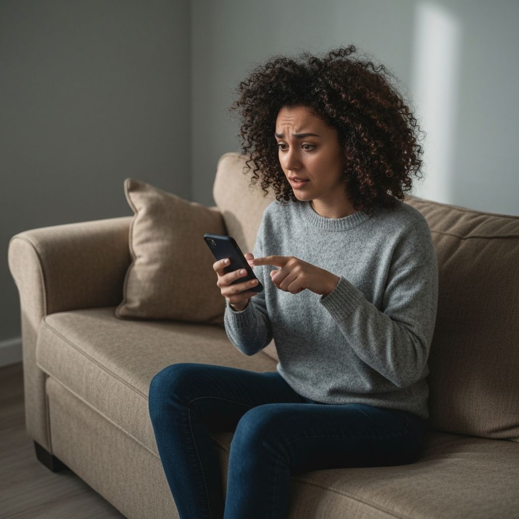 Jongere kijkt angstig naar smartphone - belangst