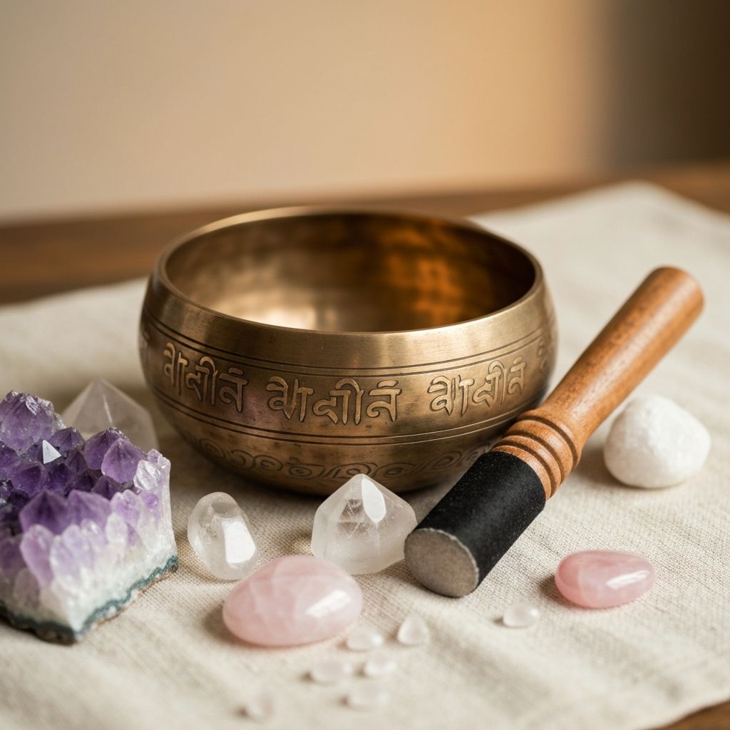 Klankschaal met kristallen tijdens een ceremonie